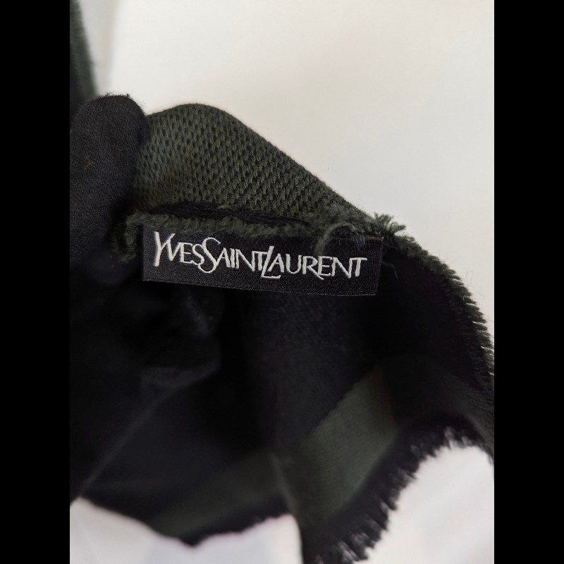 莉亞精品♡YSL 墨綠黑圍巾 二手美品-6
