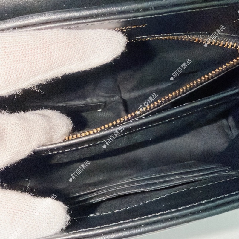 莉亞精品♡ Ysl 678401 黑金方胖 二手-14