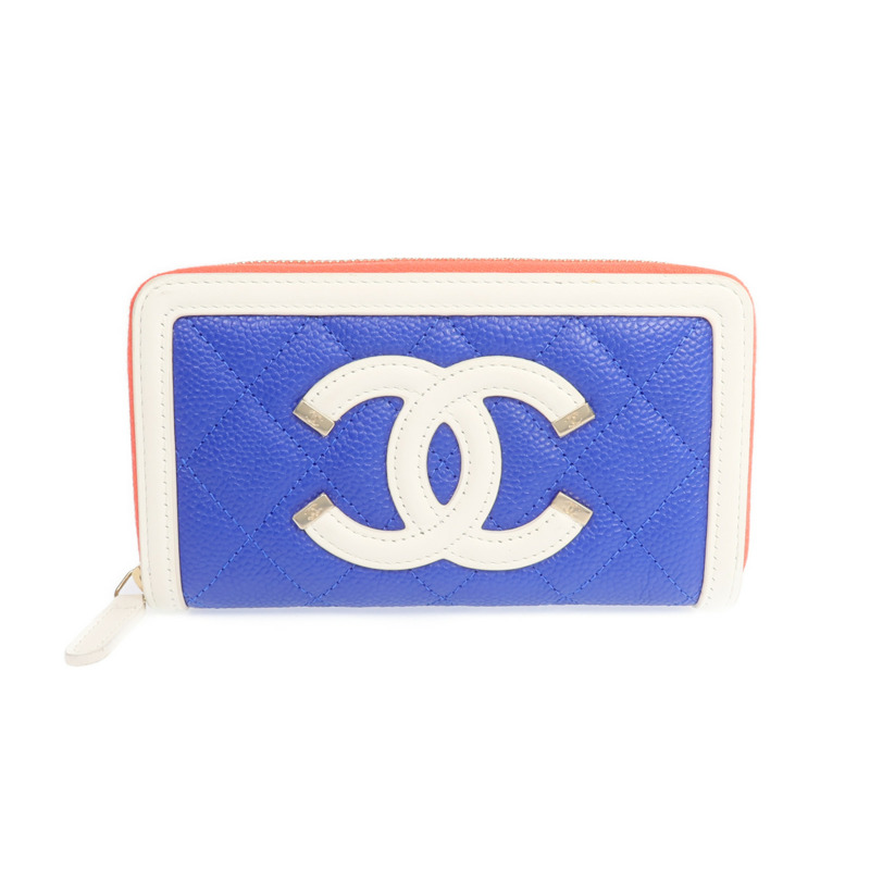 CHANEL 牛皮皮革CC Filigree金扣長錢包-0