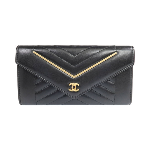 CHANEL 牛皮皮革Long Wallet金扣錢包
