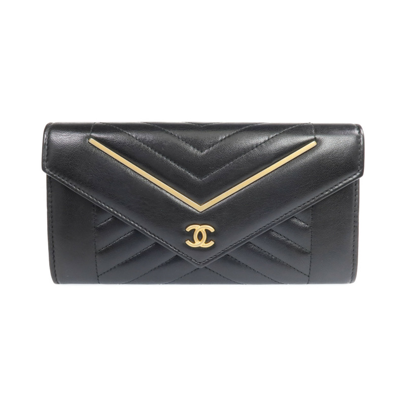 CHANEL 牛皮皮革Long Wallet金扣錢包-0