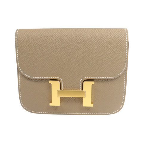 HERMES Epsom皮革Constance Slim金扣錢包Etoupe