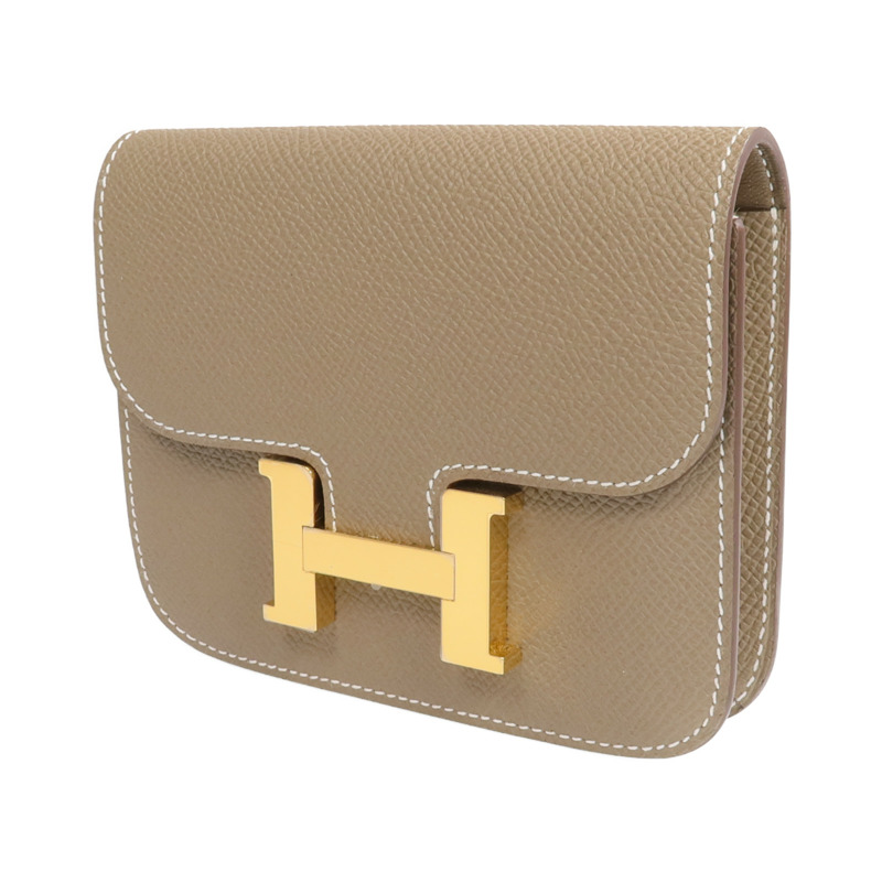 HERMES Epsom皮革Constance Slim金扣錢包Etoupe-2