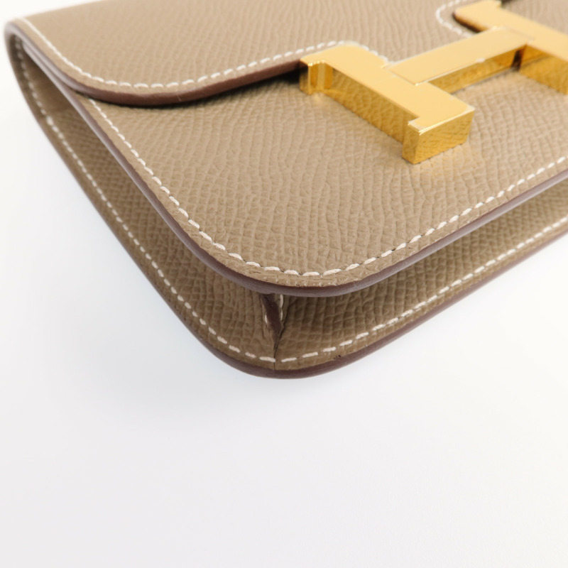 HERMES Epsom皮革Constance Slim金扣錢包Etoupe-7