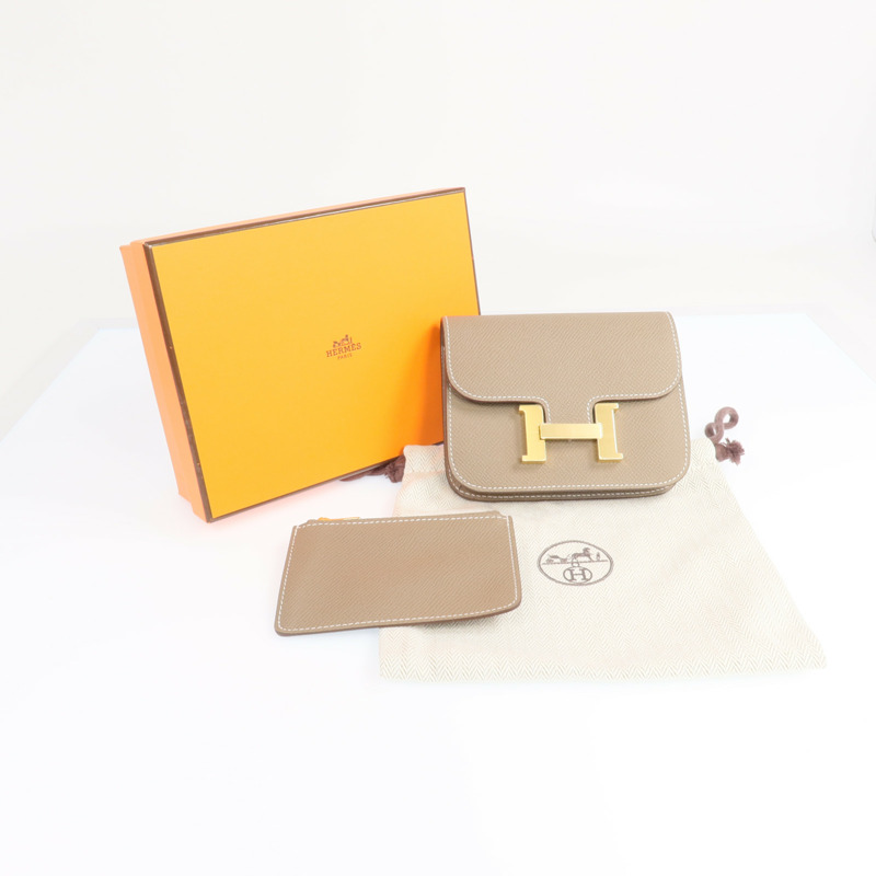 HERMES Epsom皮革Constance Slim金扣錢包Etoupe-15