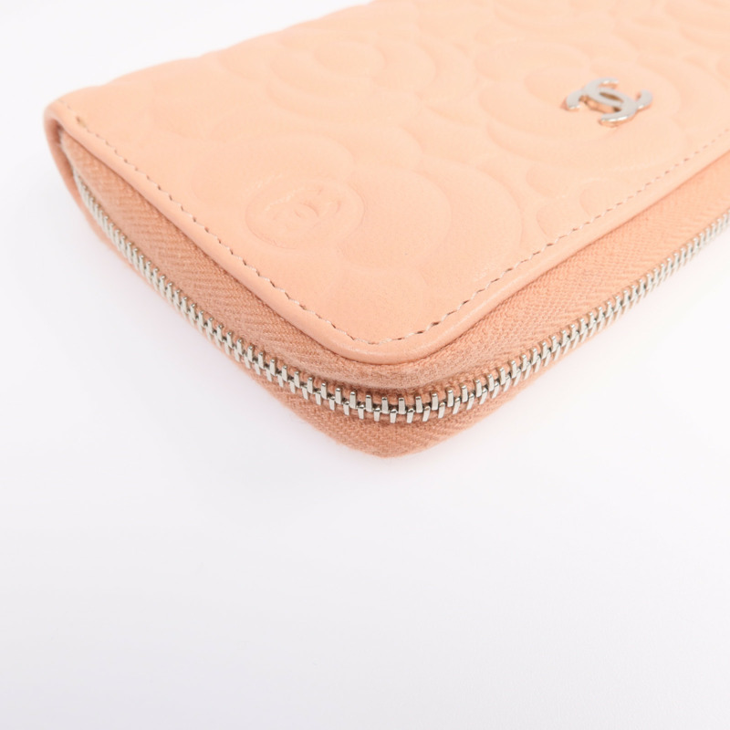 CHANEL 羊皮皮革Zipper long Wallet銀扣長錢包-9