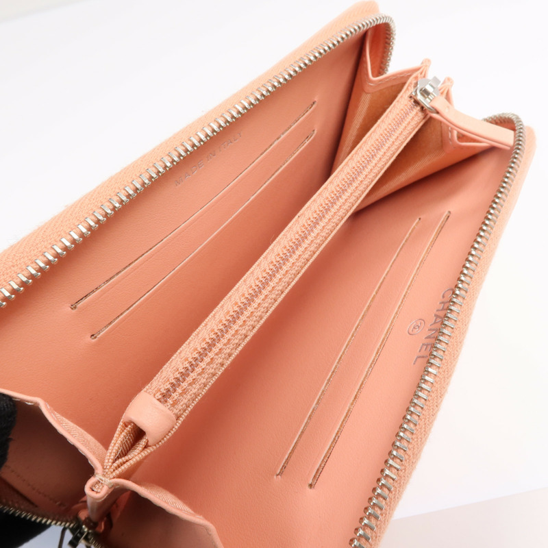 CHANEL 羊皮皮革Zipper long Wallet銀扣長錢包-14