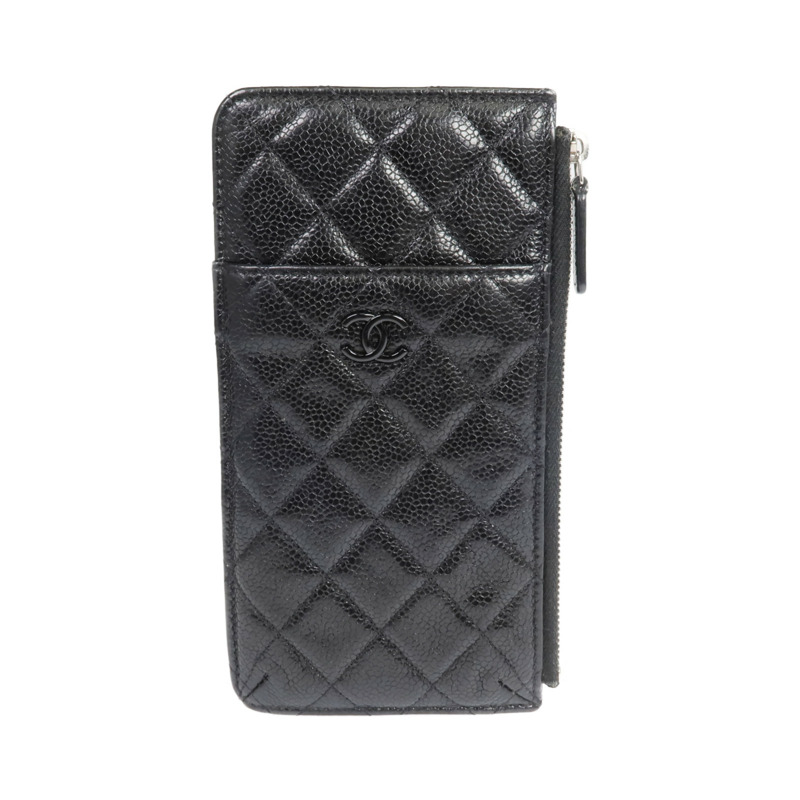 CHANEL 牛皮皮革Phone Zipper Wallet銀扣長錢包-0