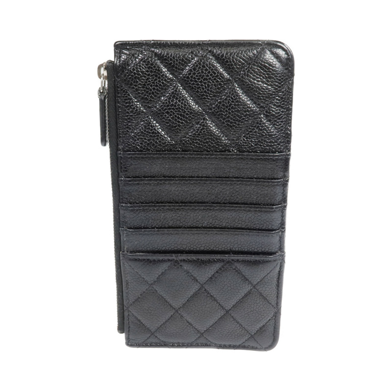 CHANEL 牛皮皮革Phone Zipper Wallet銀扣長錢包-1