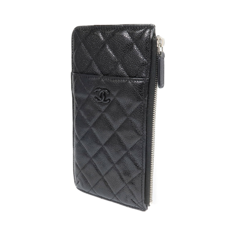 CHANEL 牛皮皮革Phone Zipper Wallet銀扣長錢包-2