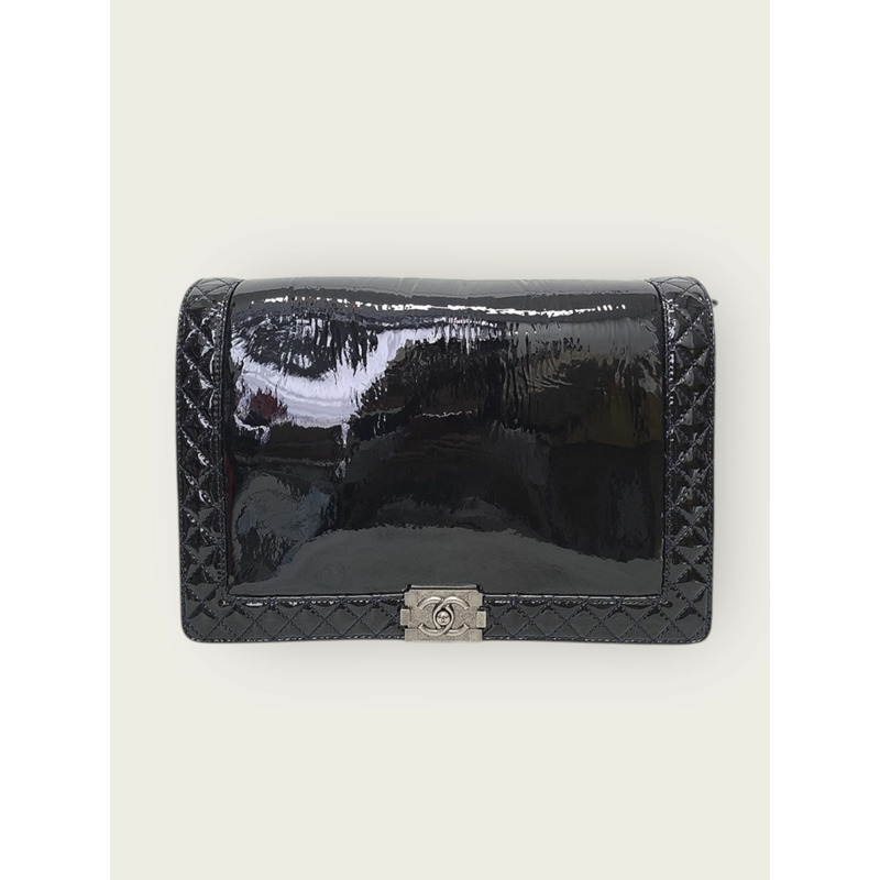 【包稅】CHANEL 專利復古銀色大號男童包-1