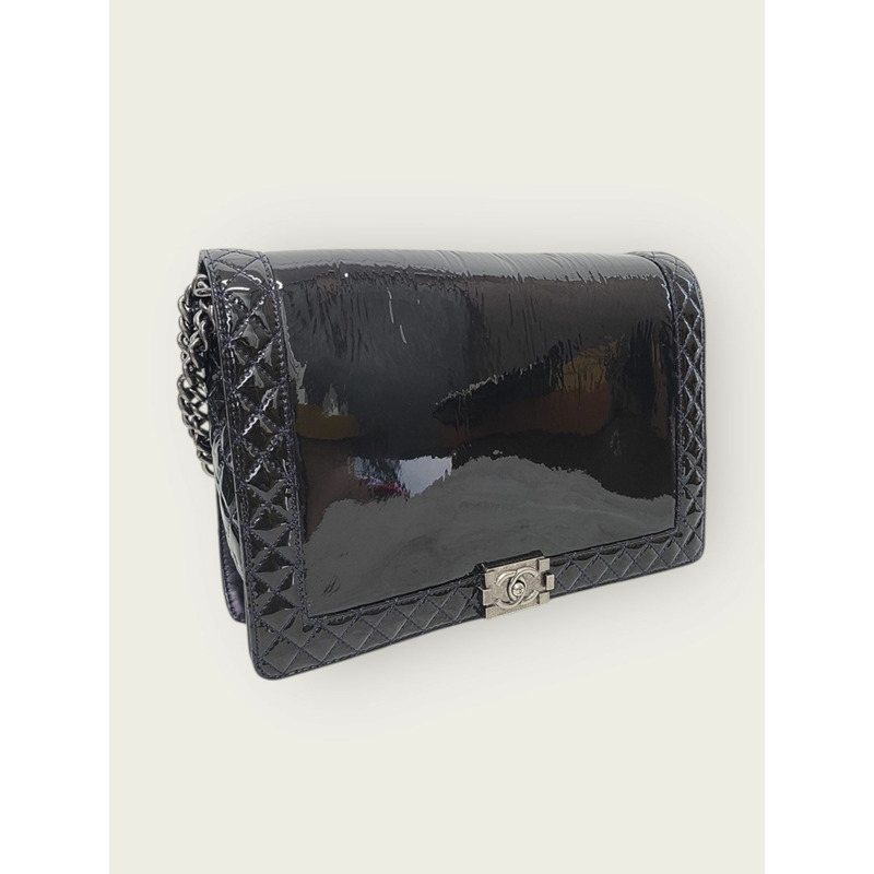 【包稅】CHANEL 專利復古銀色大號男童包-3