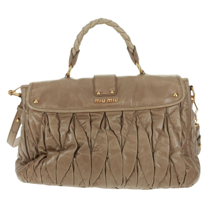 【日本直送】Miu Miu Matelasse 手提包 皮革 2way 米色 金 正品 163285V-1