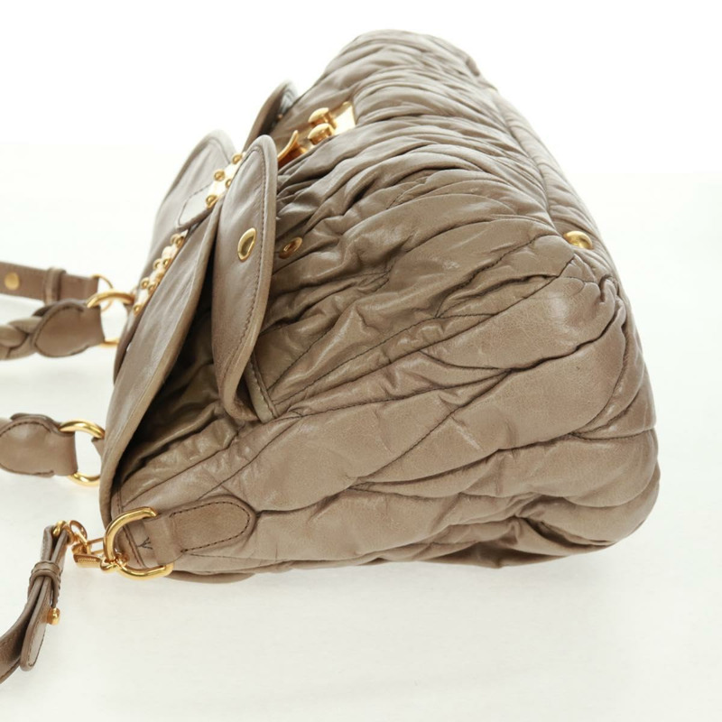 【日本直送】Miu Miu Matelasse 手提包 皮革 2way 米色 金 正品 163285V-2