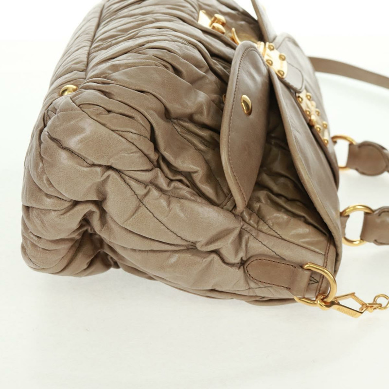 【日本直送】Miu Miu Matelasse 手提包 皮革 2way 米色 金 正品 163285V-3