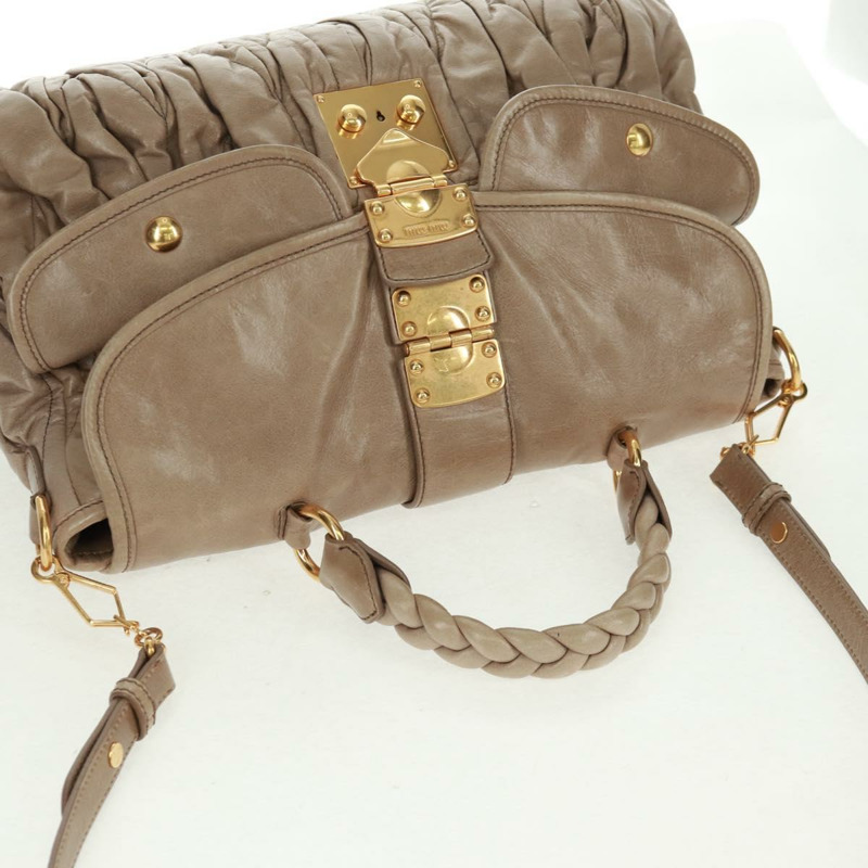 【日本直送】Miu Miu Matelasse 手提包 皮革 2way 米色 金 正品 163285V-5