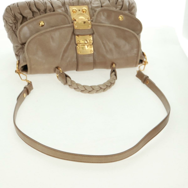 【日本直送】Miu Miu Matelasse 手提包 皮革 2way 米色 金 正品 163285V-7