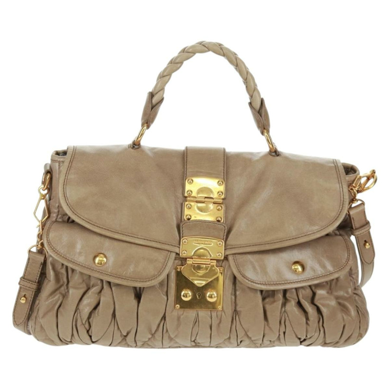 【日本直送】Miu Miu Matelasse 手提包 皮革 2way 米色 金 正品 163285V-12