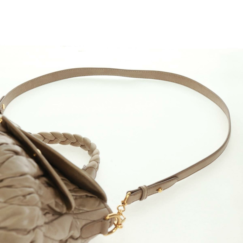 【日本直送】Miu Miu Matelasse 手提包 皮革 2way 米色 金 正品 163285V-14