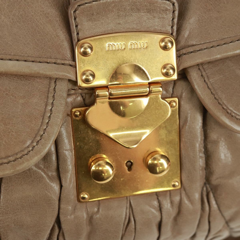 【日本直送】Miu Miu Matelasse 手提包 皮革 2way 米色 金 正品 163285V-21