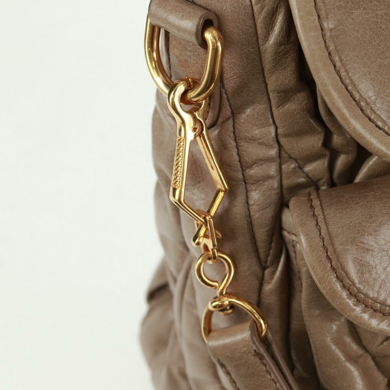 【日本直送】Miu Miu Matelasse 手提包 皮革 2way 米色 金 正品 163285V-22