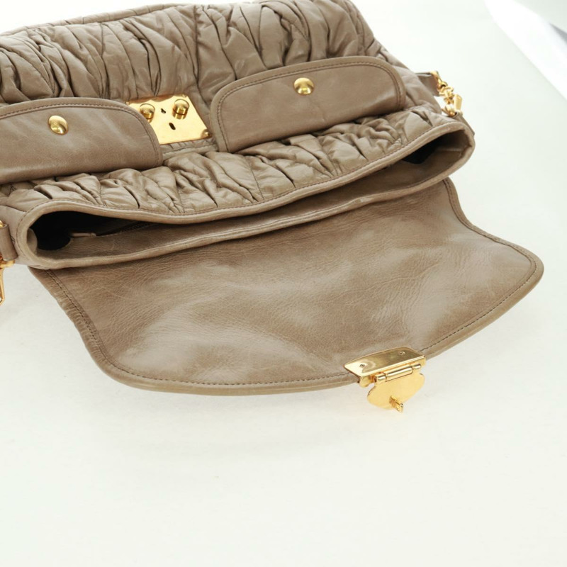 【日本直送】Miu Miu Matelasse 手提包 皮革 2way 米色 金 正品 163285V-23