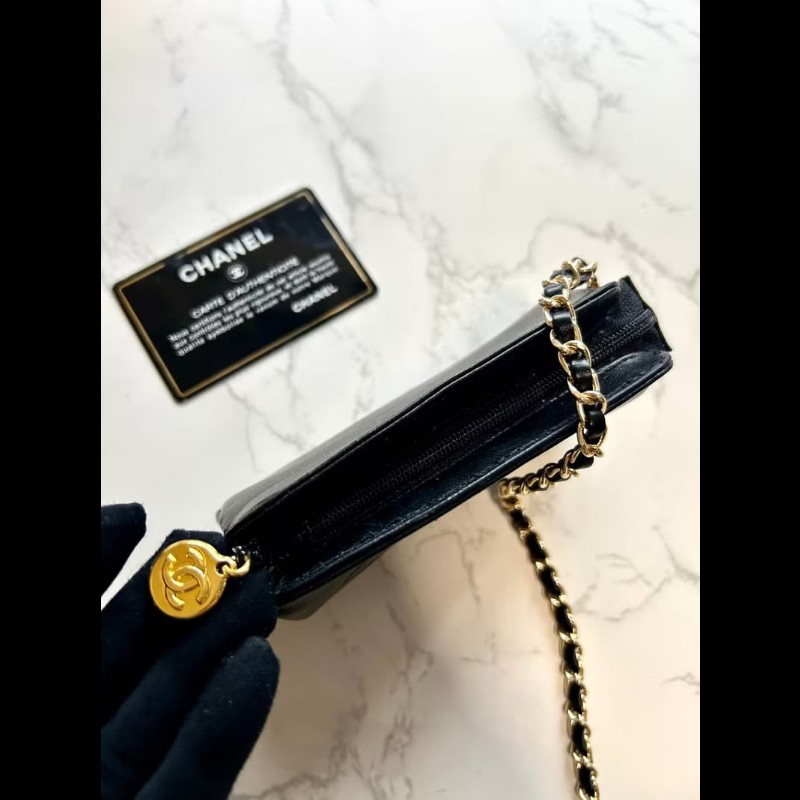 【LA LUNE】中古包Chanel黑金色小羊皮革斜背包 單肩包 側背包 二手包 古董包-2