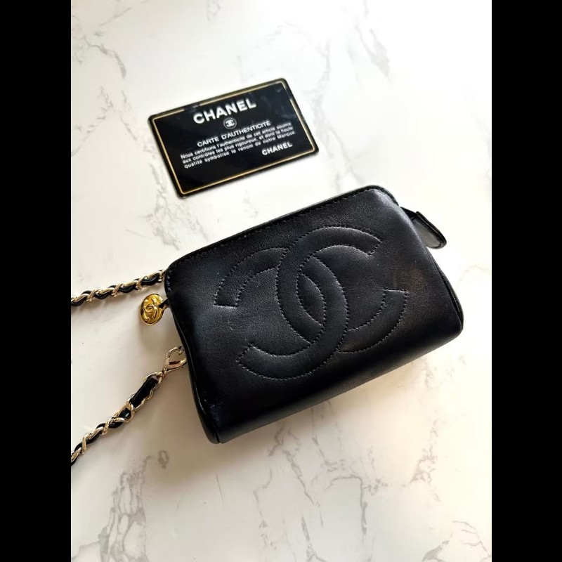 【LA LUNE】中古包Chanel黑金色小羊皮革斜背包 單肩包 側背包 二手包 古董包-3