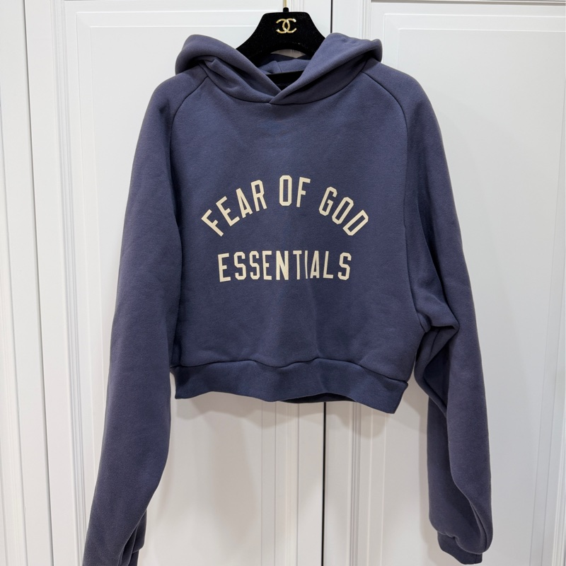 FEAR OF GOD ESSENTIALS Cropped 海軍藍 短版 連帽衫 連帽T  帽T-0
