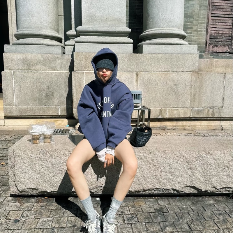 FEAR OF GOD ESSENTIALS Cropped 海軍藍 短版 連帽衫 連帽T  帽T-3