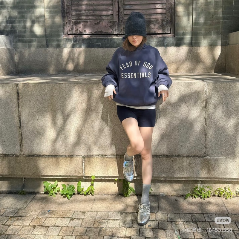 FEAR OF GOD ESSENTIALS Cropped 海軍藍 短版 連帽衫 連帽T  帽T-4