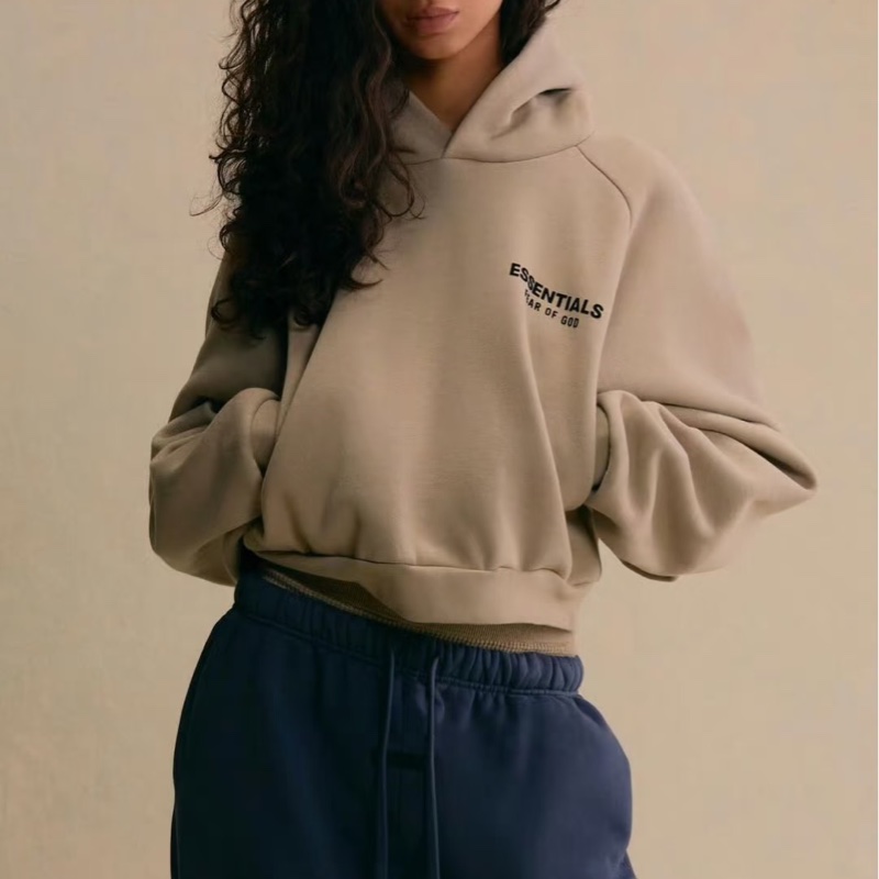 FEAR OF GOD ESSENTIALS Cropped 卡其 短版 連帽衫 連帽T  帽T-1