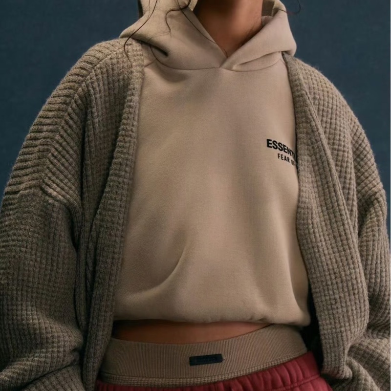 FEAR OF GOD ESSENTIALS Cropped 卡其 短版 連帽衫 連帽T  帽T-3