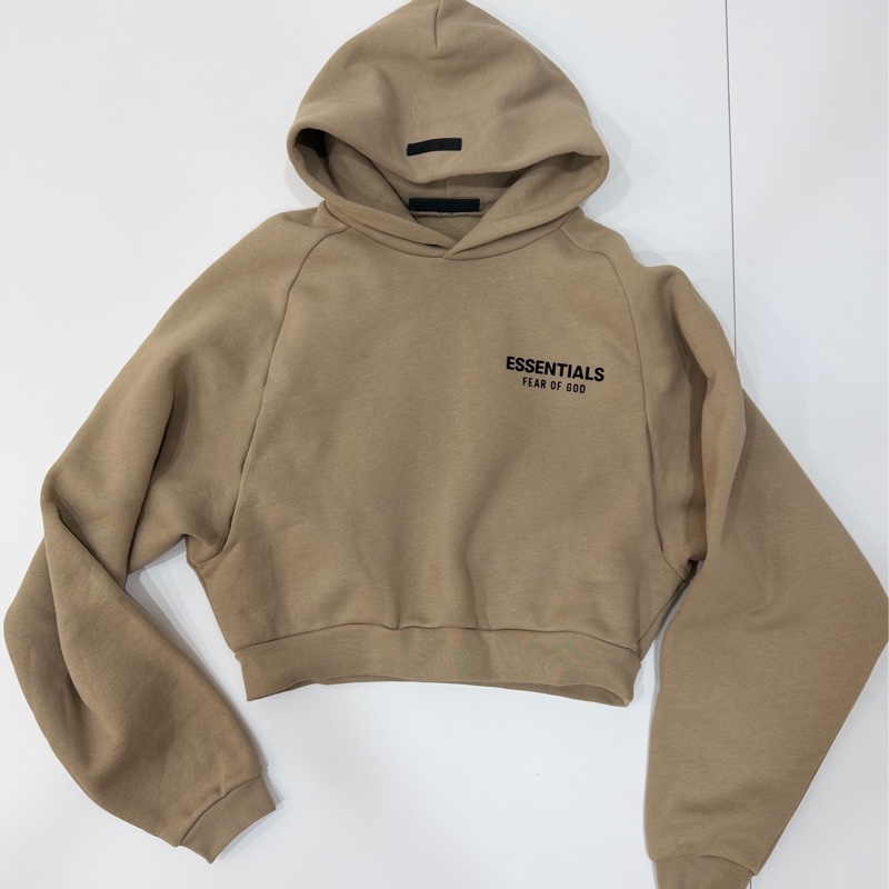 FEAR OF GOD ESSENTIALS Cropped 卡其 短版 連帽衫 連帽T  帽T-5