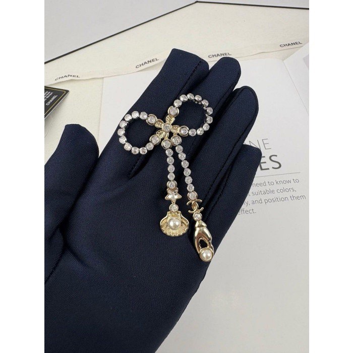 全新正品✨櫃上新款Chanel 香奈兒25C海洋系列蝴蝶結貝殼流蘇星星垂墜式胸針-0