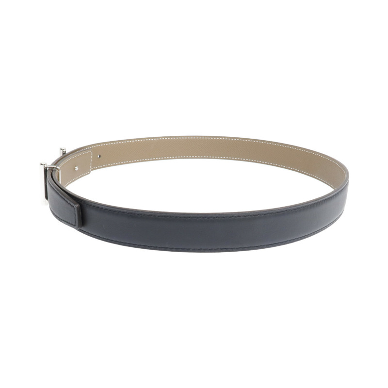 HERMES Epsom/Swift皮革Lagune Belt(70cm)銀扣皮帶Black/Etoupe-1
