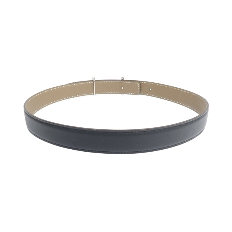 HERMES Epsom/Swift皮革Lagune Belt(70cm)銀扣皮帶Black/Etoupe-2
