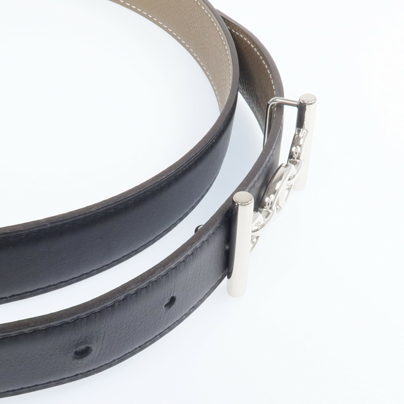 HERMES Epsom/Swift皮革Lagune Belt(70cm)銀扣皮帶Black/Etoupe-5