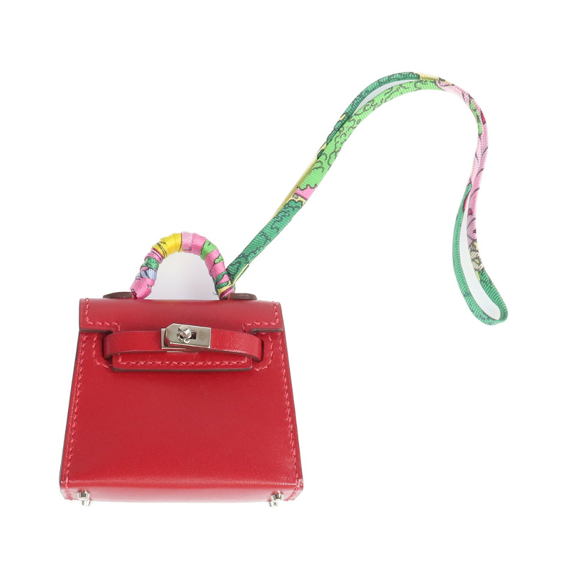 HERMES Tadelakt皮革Kelly Bag Charm 銀扣掛飾-1