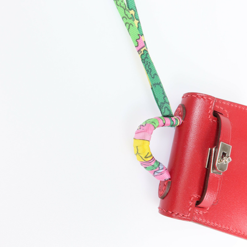 HERMES Tadelakt皮革Kelly Bag Charm 銀扣掛飾-4