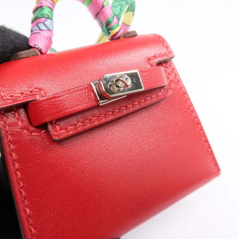 HERMES Tadelakt皮革Kelly Bag Charm 銀扣掛飾-6