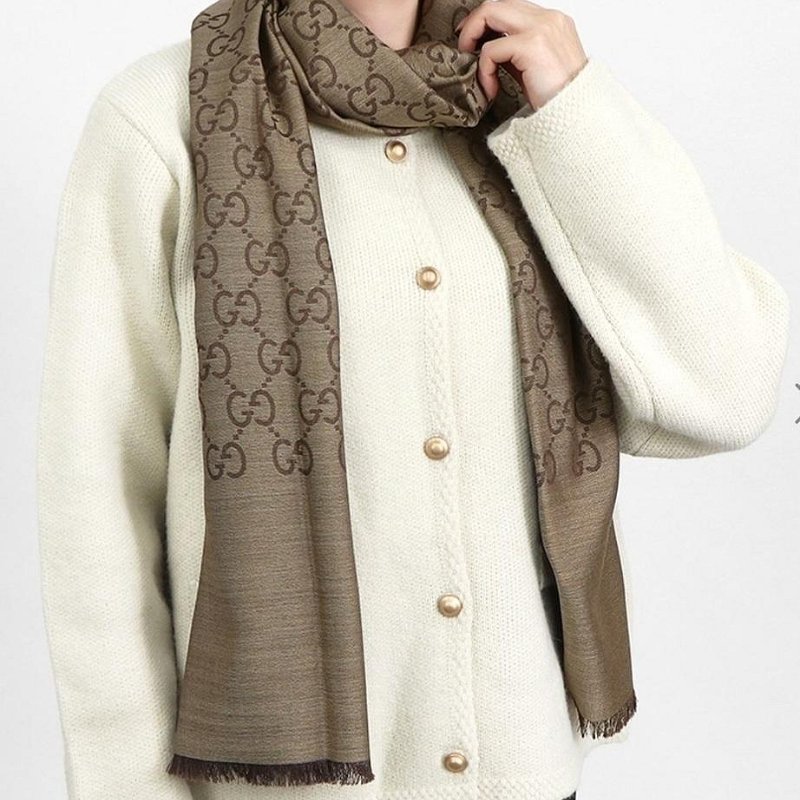 💎Han's house精品服飾💎GUCCI 古馳 圍巾 絲巾 披肩 雙面用 181×46cm-5