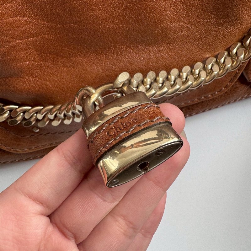 ✨復古款🎉不用一萬 Chloé Paddington 帕丁頓咖色鎖頭肩背包-9