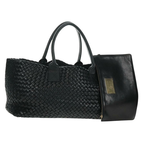 BOTTEGA VENETA INTRECCIATO Cabas MM 手提包 皮革 黑色 正品 yk20169V