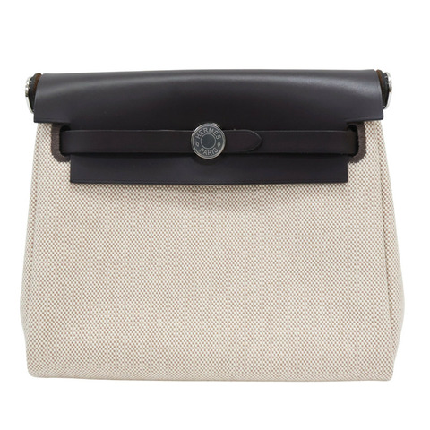 米色帆布 棕色牛皮 Herbag Zip 20 Mini 肩背包 W刻 銀扣【HERMES 愛馬仕】