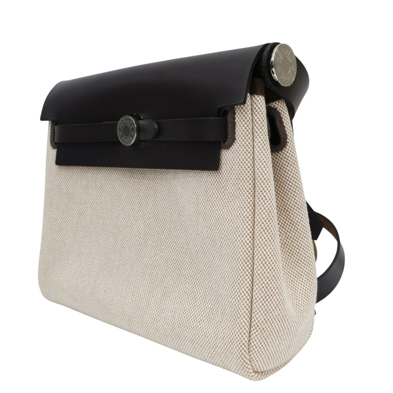 米色帆布 棕色牛皮 Herbag Zip 20 Mini 肩背包 W刻 銀扣【HERMES 愛馬仕】-1
