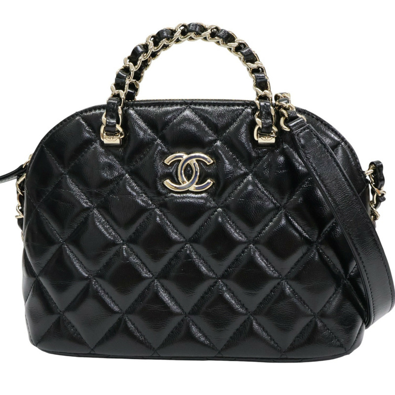 黑色 羊皮 貝殼包 鏈帶肩背包 金釦【CHANEL 香奈兒】 AS5130-0