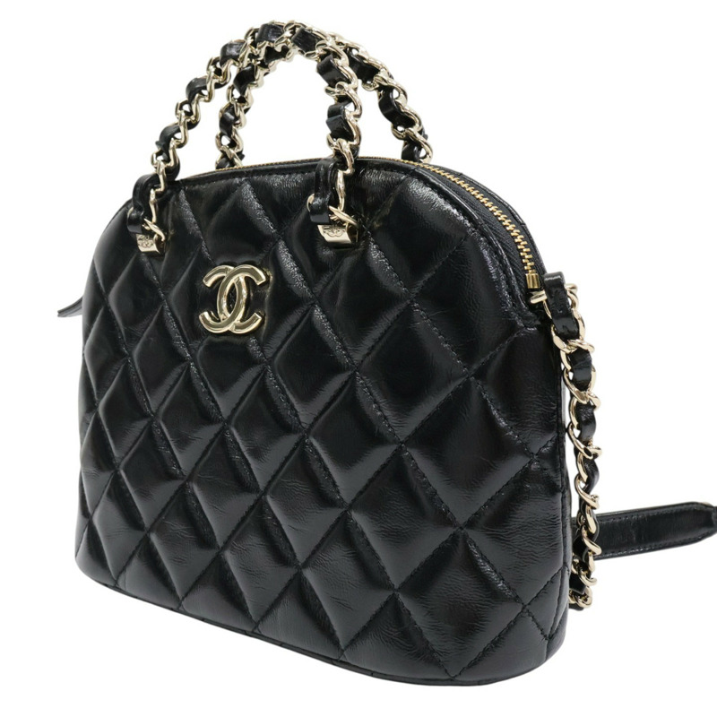 黑色 羊皮 貝殼包 鏈帶肩背包 金釦【CHANEL 香奈兒】 AS5130-1