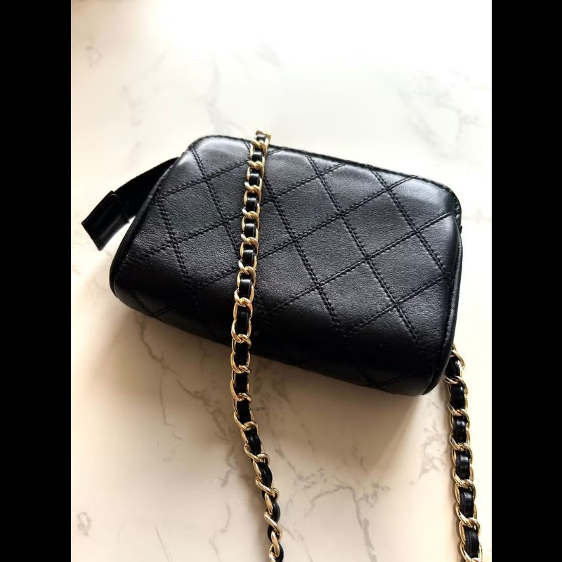 【LA LUNE】中古包Chanel黑金色小羊皮革斜背包 單肩包 側背包 二手包 古董包-3