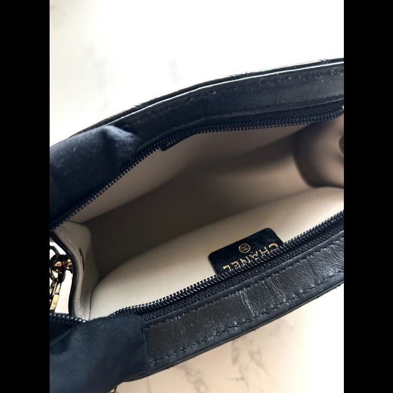 【LA LUNE】中古包Chanel黑金色小羊皮革斜背包 單肩包 側背包 二手包 古董包-4